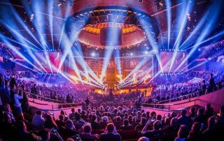 Esports competition in an arena with a crowd