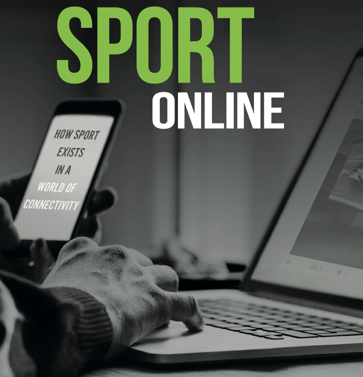 Man typing on a laptop and looking at a phone - Sport Online Report