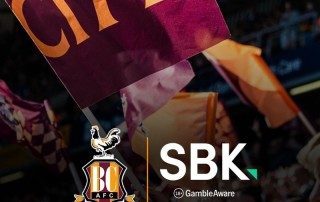 Bradford City AFC and SBK Logo over a flag